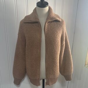 Aerie Oversized full zip sweater golden tan size XS